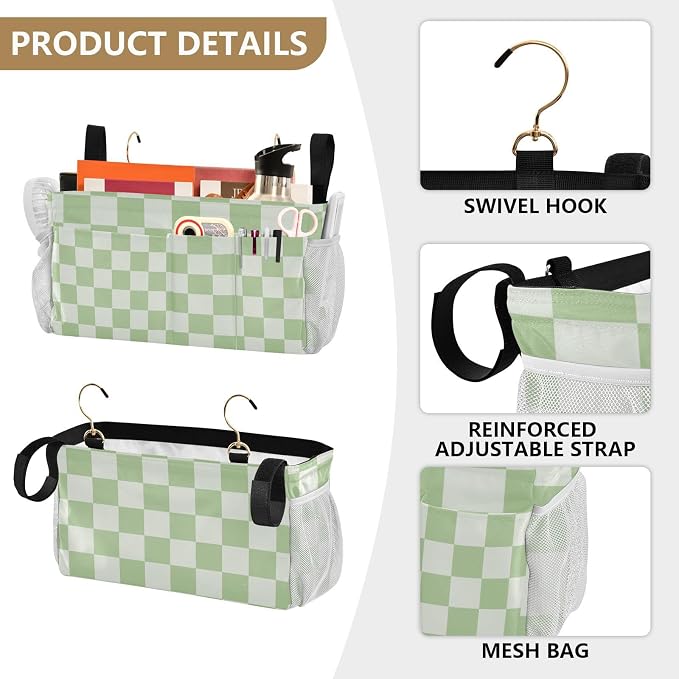 Checkered Mint Green and White Bedside Caddy - Image 5