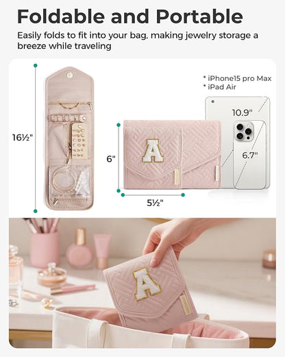 BAGSMART Travel Jewelry Organizer Case C Initial Foldable Jewelry Roll - Image 6