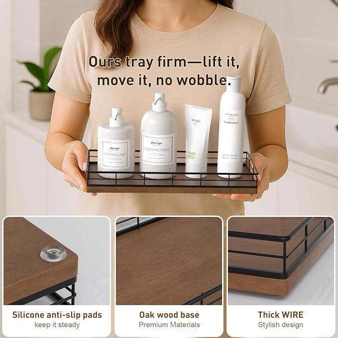 Toilet Paper Basket Organizer – Oak Wood Toilet Tank Tray - Image 5
