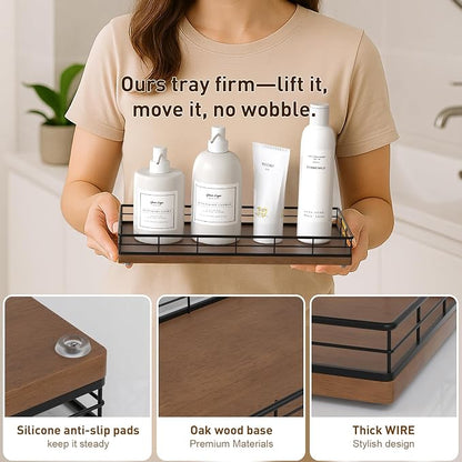 Toilet Paper Basket Organizer – Oak Wood Toilet Tank Tray - Image 5