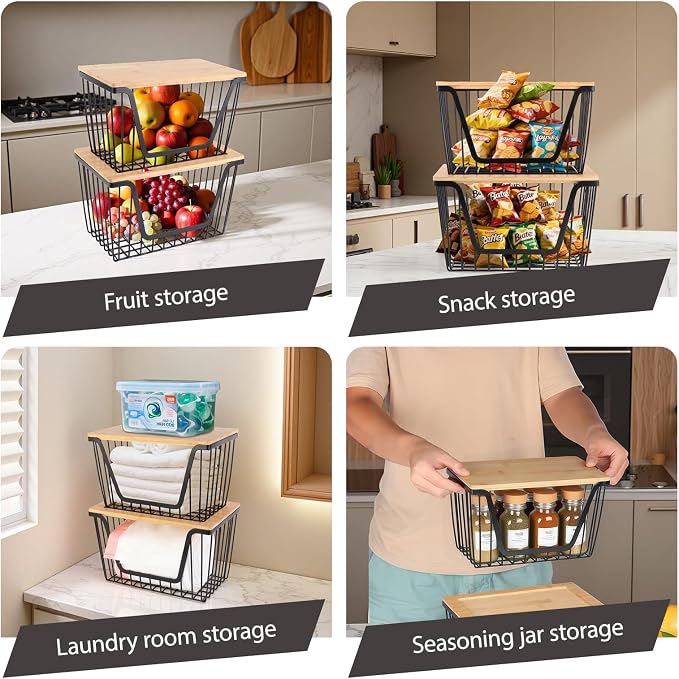 2 Pack Onion and Potato Storage Bins, Stackable Pantry Organizers Storage - Image 4