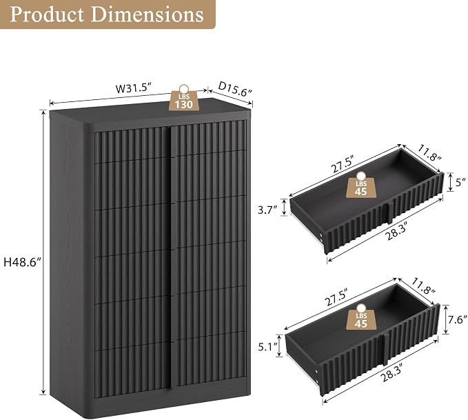 Fluted Dresser for Bedroom, Modern Chest of Drawers - Image 2