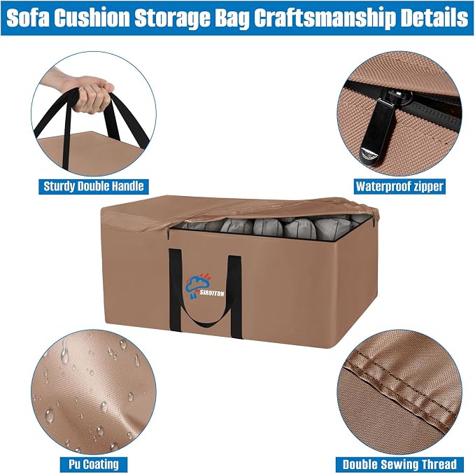 SIRUITON 69”L x 29.5”W x 21.6”H Outdoor Cushion Storage Bag, Patio Furniture - Image 3