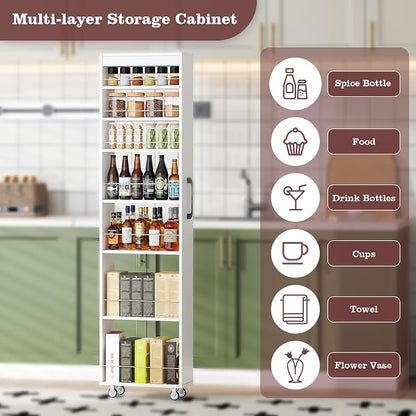 70" Tall Wooden Slim Storage Cart, 7 Tier Kitchen Rolling Cart - Image 4