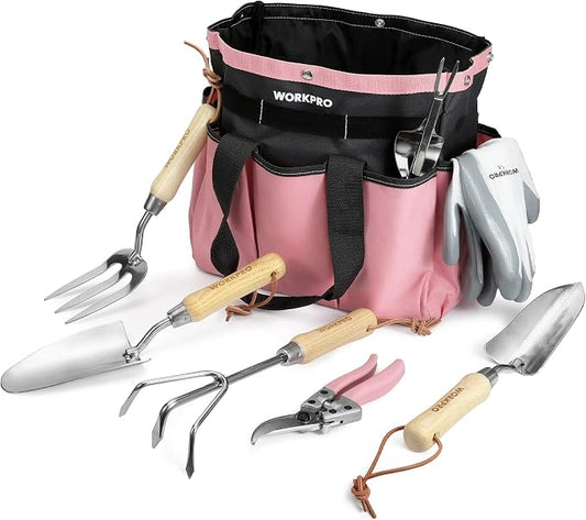 WORKPRO 8-Piece Pink Garden Tool Set, Stainless Steel Gardening Tools by WORKPRO