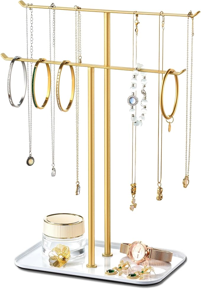 pickpiff Necklace Holder Jewelry Organizer Stand – 2‑Tier T‑Bar Jewelry Display by pickpiff