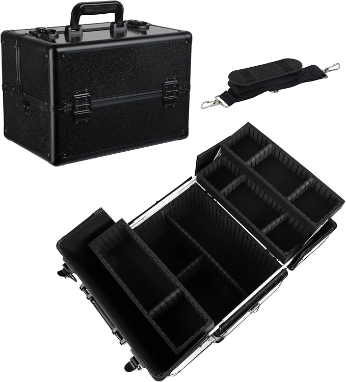 Large Makeup Train Case Cosmetic Organizer Case Makeup Box Portable Make Up by Unknown