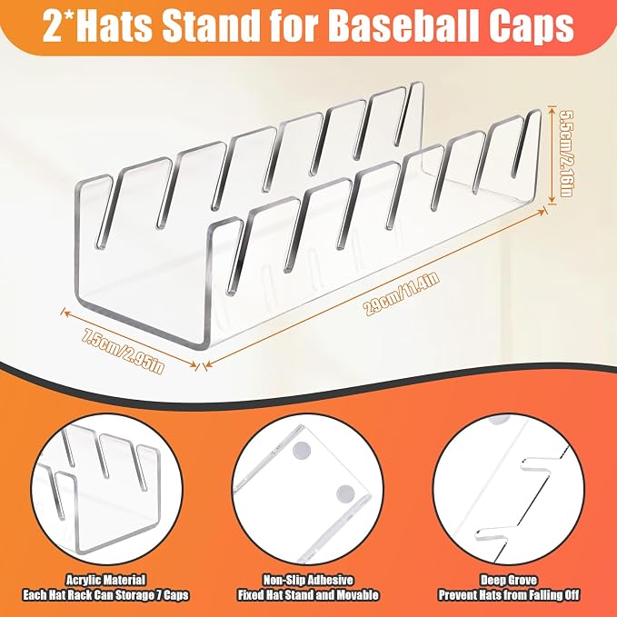 Hat Stand for Baseball Caps, 4 Pack No Install Acrylic Hat Organizer for 28 - Image 7