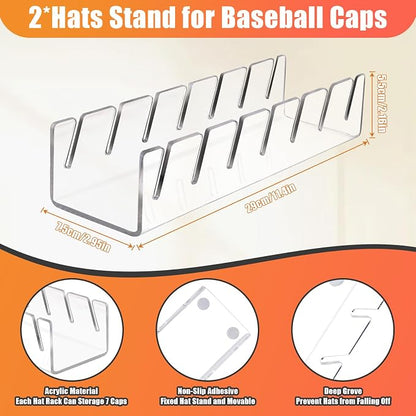 Hat Stand for Baseball Caps, 4 Pack No Install Acrylic Hat Organizer for 28 - Image 7
