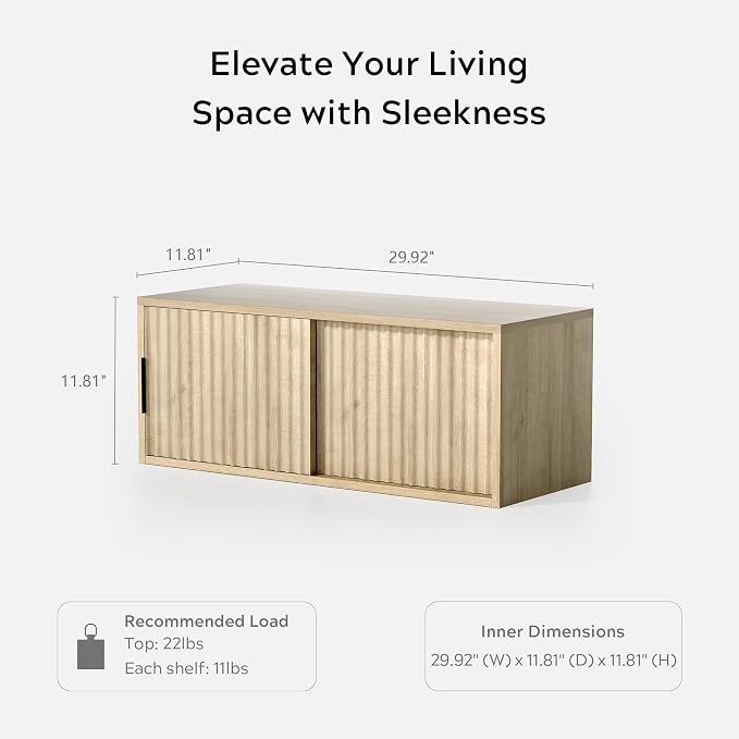 Large Wall Nightstand with Sliding Doors, Modern Fluted Night Stand Storage - Image 6