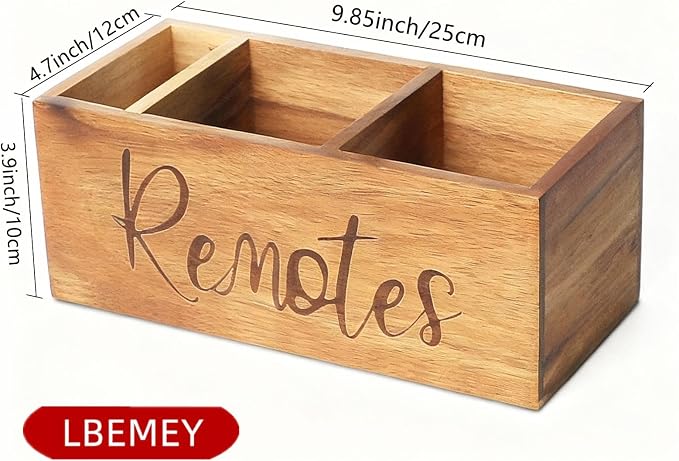 Remote Control Holder Caddy, Acacia Wood TV Remote Holder, Remote Organizer - Image 3
