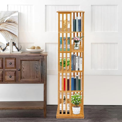 Rotating Bookshelf 5-Tier, 14.57x14.57x59.06in Floor Standing Book Storage - Image 9