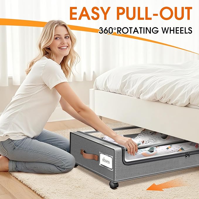 Under Bed Storage with Wheels 2Pack Underbed Storage with Clear Window&Label - Image 4