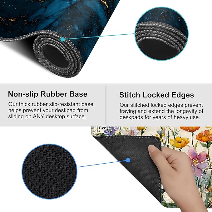 Blue Marble Gold Vein Mouse Pad – Large Extended Desk Mat 35.43 x 15.75 in – - Image 5