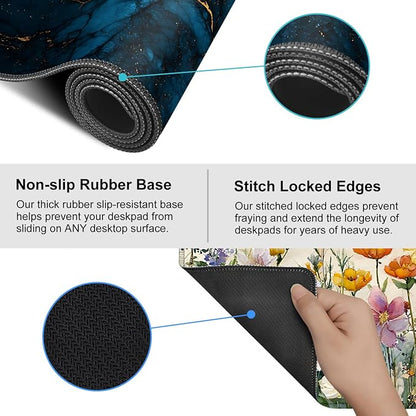 Blue Marble Gold Vein Mouse Pad – Large Extended Desk Mat 35.43 x 15.75 in – - Image 5