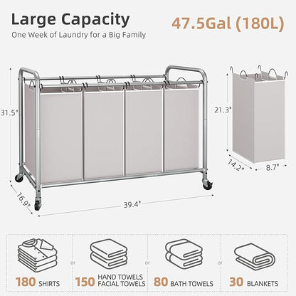 STORAGE MANIAC Laundry Sorter 4 Section, 47.5 Gal Laundry Hamper - Image 5