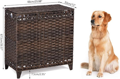 Laundry Hamper with 3 Removable Liner Bags; 132L Handwoven Rattan Laundry - Image 7
