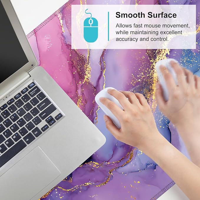 Purple Marble Ink Mouse Pad – Large Extended Desk Mat 35.43 x 15.75 in – - Image 6