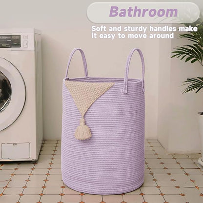 Large Woven Laundry Basket Hamper, 100L Cotton Rope Storage Bin - Image 5