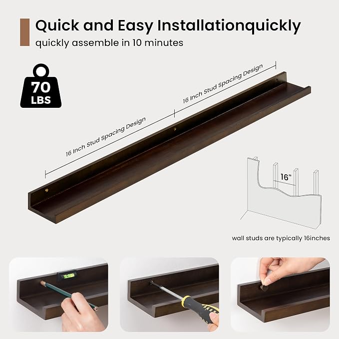 Picture Ledge Shelf, Floating Shelves Set of 2, 36 Inches Solid Wood Nursery - Image 5