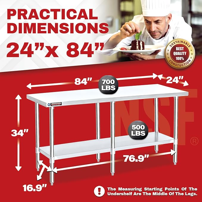 DuraSteel 24x84 Stainless Steel Work Table - Image 6