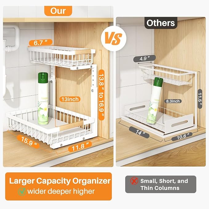 PXRACK 2 Pack Under Sink Organizer, Adjustable Height, 2 Tier Pull Out Under - Image 2