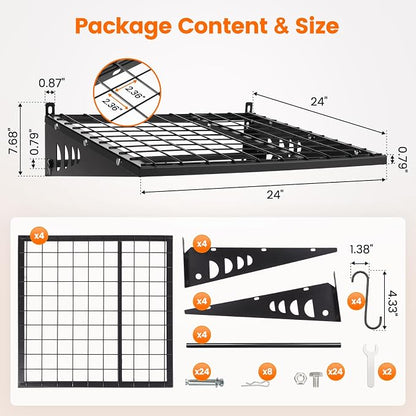 Garage Shelving 2x2ft 4-Pack, Garage Storage Rack 24"x24" Metal Shelves Black - Image 2