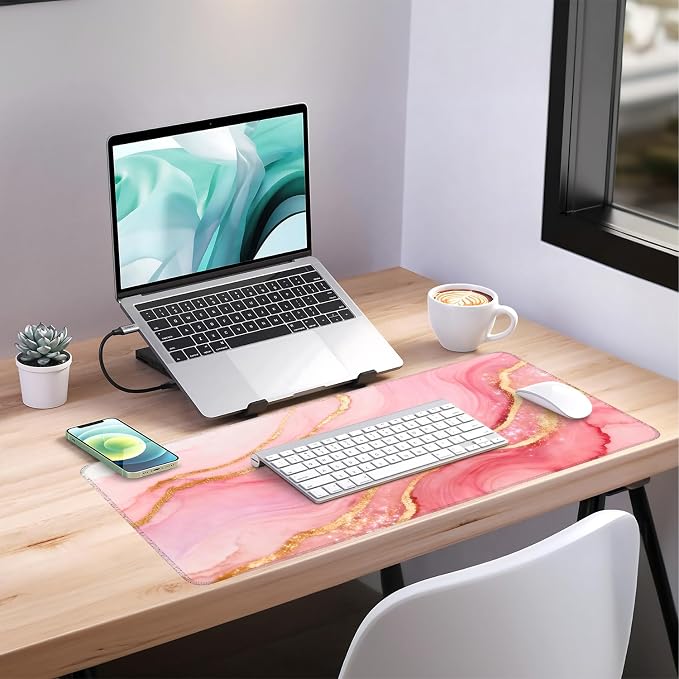 Pink and Gold Stripes Gaming Mouse Pad 35.4"x15.7"Desk Mat Anti-Slip Rubber - Image 7