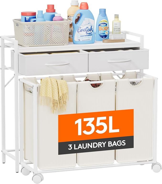 Lifewit Laundry Hamper 3 Section, Large Rolling Laundry Sorter by Lifewit