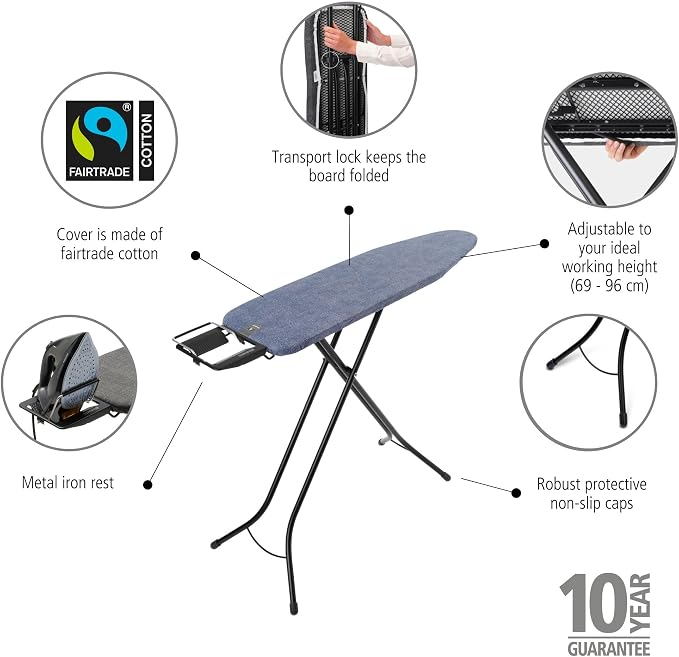 Brabantia Size A Compact Small Ironing Board 7 Height Options, Adjustable Steam - Image 2