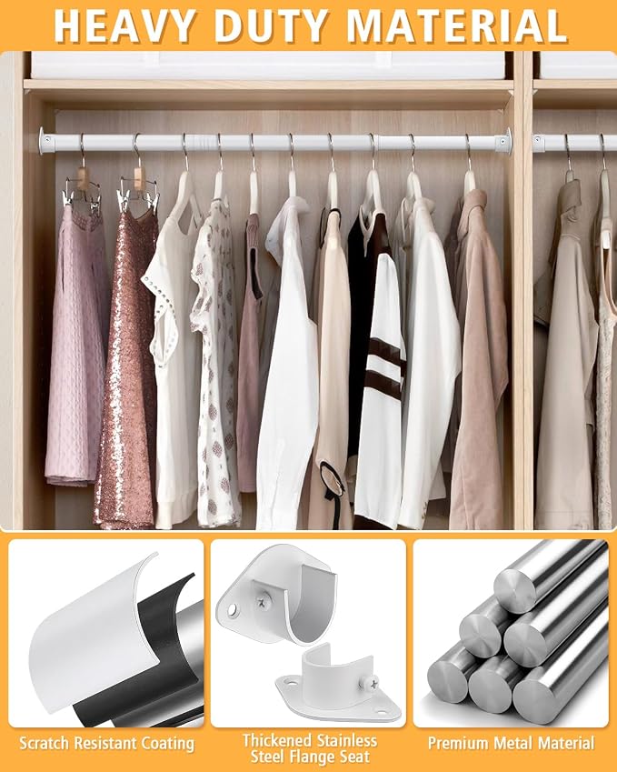 Closet Rod, 17 to 52 Inch Heavy Duty Adjustable Metal Clothing Rack - Image 5