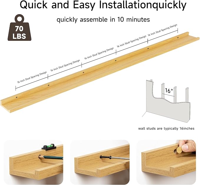Floating Picture Ledge Shelves for Wall Set of 2, 95 Inches Picture Ledge Shelf - Image 5
