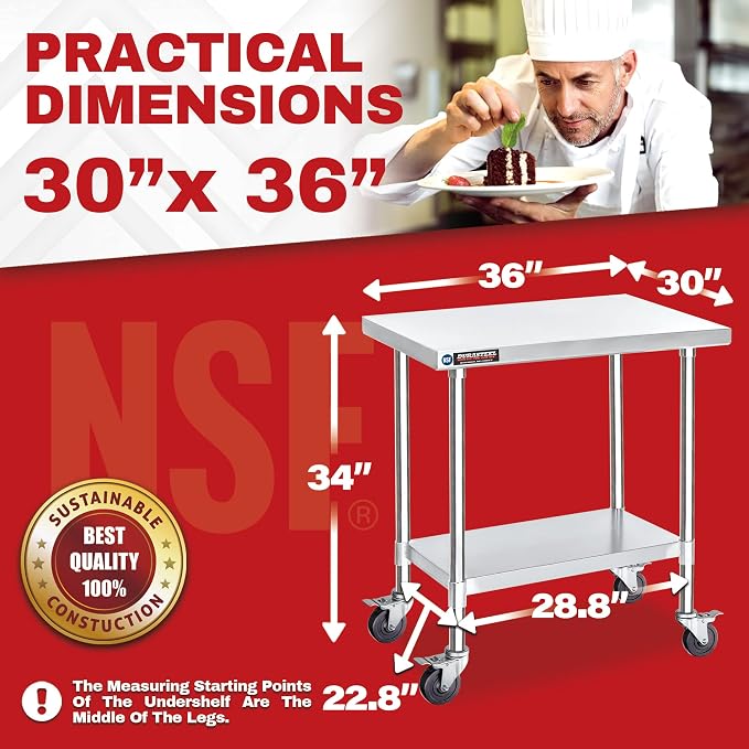 DuraSteel 30x36 NSF Stainless Steel Cart Work Table - Image 6