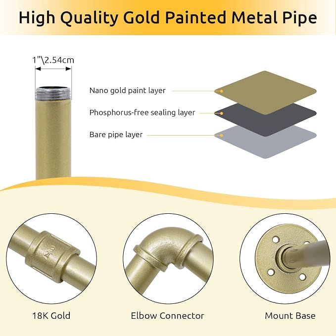 36 inch Gold Industrial Pipe Clothes Rack, Pipe Garment Rack Hanging Rod Bar - Image 5