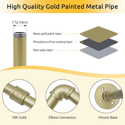 36 inch Gold Industrial Pipe Clothes Rack, Pipe Garment Rack Hanging Rod Bar - Image 5