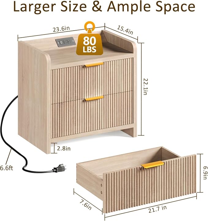 Fluted Nightstand Set of 2, 23.6" Night Stand - Image 3