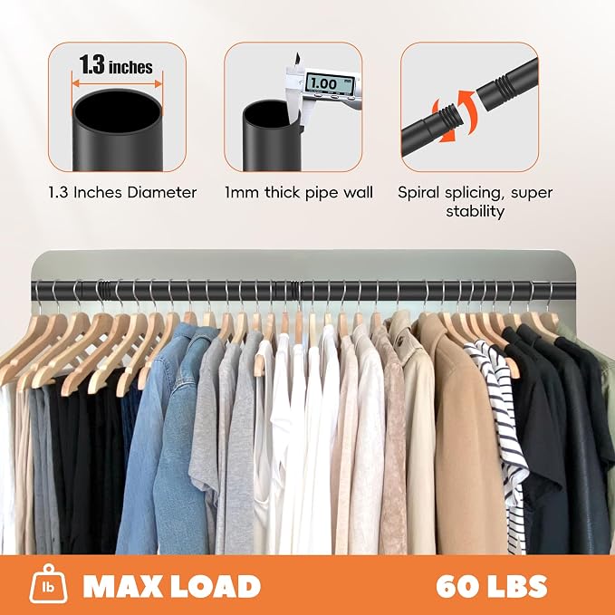 Closet Rod 30-51 Inches, Adjustable Heavy Duty Metal Black Closet Rods - Image 4