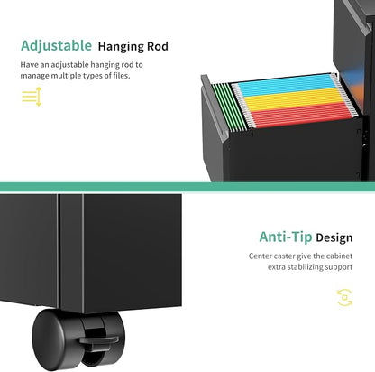 Bonusall 2 Drawer File Cabinet, Metal Rolling File Cabinets - Image 5