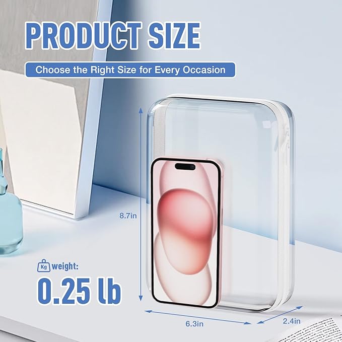 2Pcs Clear Zipper Pouches, Hard Clear Hard Shell Zipper Case Makeup Bag & - Image 5