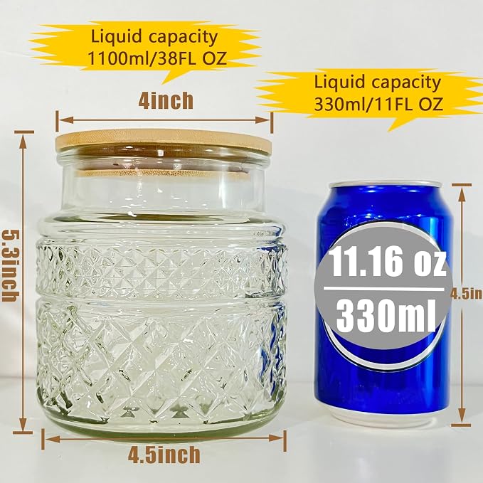 Viovian Vintage Glass Jar with Lid Spoon 38 OZ Round Thick Glass Storage Jars - Image 2