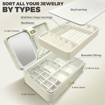 LED Jewelry Box with Mirror- Jewelry Organizer with Movable Compartment Pieces - Image 7