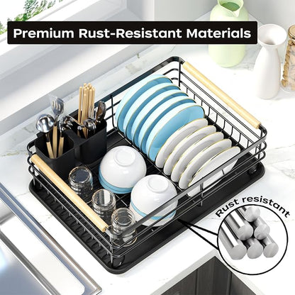 Dish Racks for Kitchen Counter: Wooden Handles, Thickened Metal, No Assembly. - Image 3