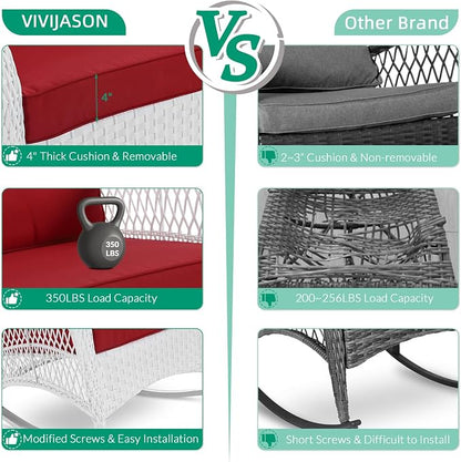 VIVIJASON 2 Piece Patio Wicker Rattan Rocker Chair, Outdoor Rattan Rocker Chair - Image 5
