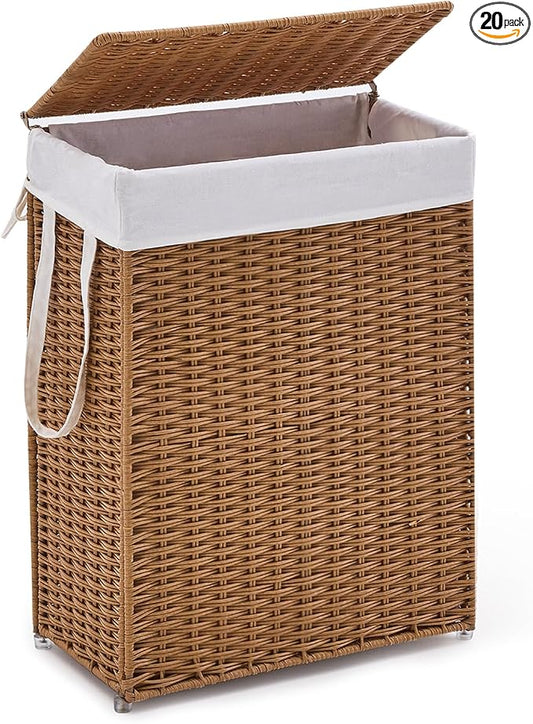Slim Wicker Laundry Hamper by LGENHOOMHandwovenNaturalWaterHyacinthBasket