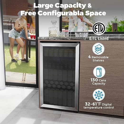 COWSAR Wine Cooler, 26 Bottle 130 Can Beverage Refrigerator, ETL Approved Mini - Image 2