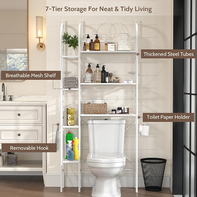 7-Tier Over the Toilet Storage Rack, Heavy-Duty Metal Bathroom Organizer - Image 3