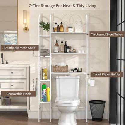 7-Tier Over the Toilet Storage Rack, Heavy-Duty Metal Bathroom Organizer - Image 3