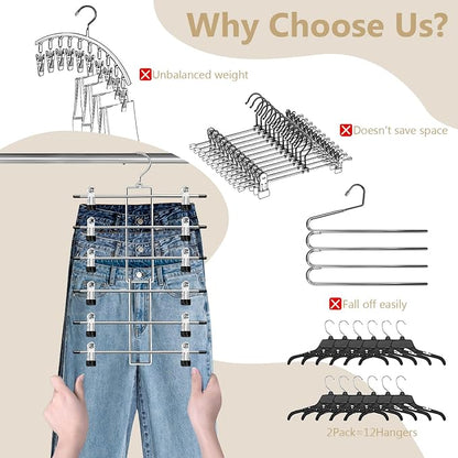 Pants Hangers with Clips, Space Saving Hanging Closet Organizer-6 Tiers Skirt - Image 3