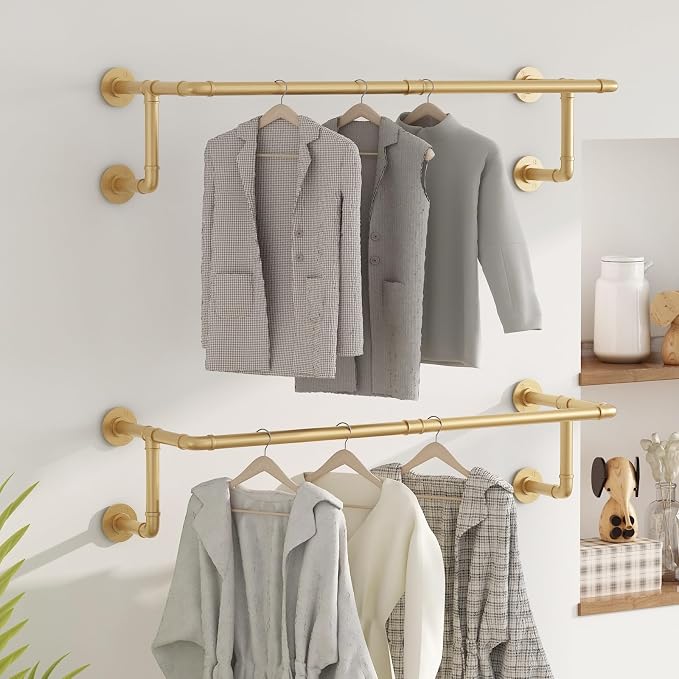Industrial Pipe Clothing Racks 2 Pack, 36.2In Wall Mounted Clothes Rack by Unknown
