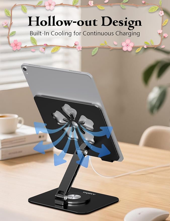 Tablet Stand for iPad, 360° Rotating Aluminum Foldable Holder – Adjustable Desk - Image 3